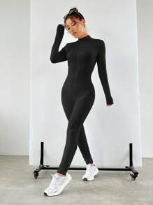 SHEIN EZwear Enterizo Jumsuit Negro Estilo Y2k Con Cremallera Para Primavera - Negro - Ver 3