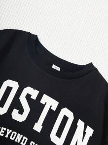 Tween meisje Gebreid Effen kleur Hoodie Met Letterprint En Los Short set