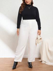 SHEIN Privé Plus Size Solid Color High Waisted Pants