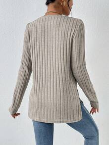 SHEIN Frenchy 素色下擺開叉T恤 - 杏色 - 查看 2