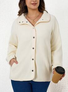 SHEIN LUNE Plus Raglan Sleeve Button Front Coat - Apricot - View 4