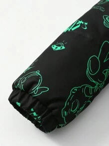 Boys' Cute Comfy Cartoon Pattern Quilted Hooded Padded Thick Jacket - Black - View 6