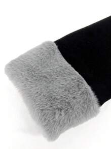 Sweetra 拼接毛絨領褶皺花呢外套 - 黑色 - 查看 3