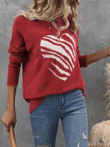 SHEIN LUNE Women'S Sweater With Heart Pattern - Multicolor - View 5