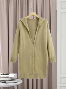 SHEIN Tween Boy Drop Shoulder Hooded Duster Cardigan - Green - View 1