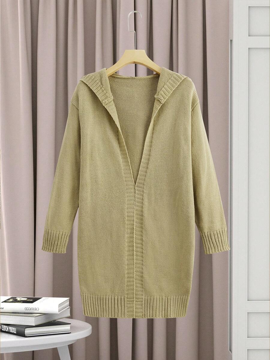 SHEIN Tween Boy Drop Shoulder Hooded Duster Cardigan - Green - View 1