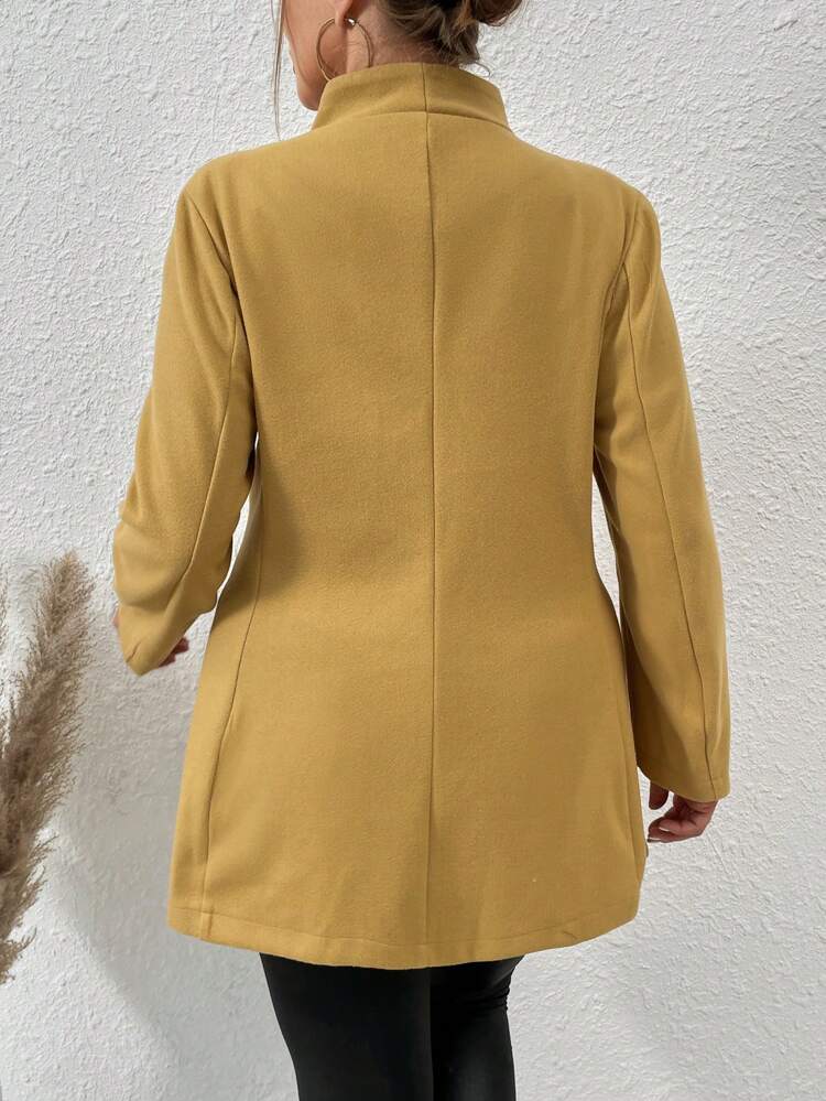 Plus Size Women Solid Color Long Sleeve Long Casual Woolen Coat, Autumn/Winter Fall Cloth For Women