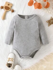 SHEIN Đứa bé trai 3pcs Chất rắn Đồ đan Ribbed Áo liền quần chặt - Nhiều màu - Xem 3