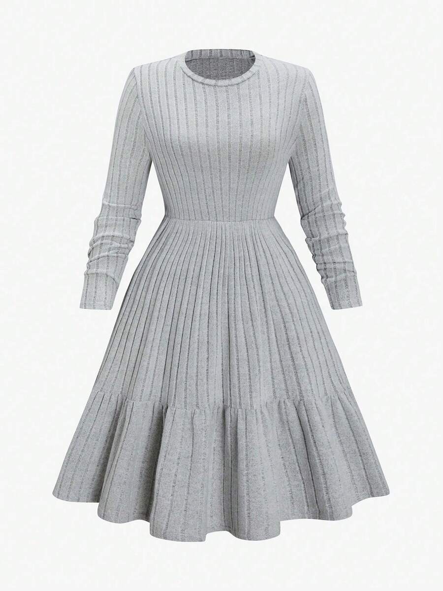 SHEIN CURVE+ Hơn Chất rắn Xù Hoa Sen Đầm - Xám - Xem 1
