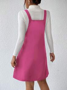 SHEIN Essnce Chất rắn quần yếm Đầm Tổng thể Không có áo len - Màu Hồng Tươi - Xem 2