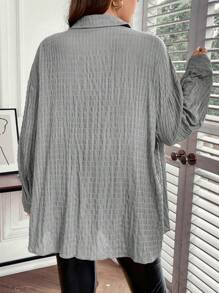 SHEIN Clasi Plus Size Women's Folded Cloth Long Shirt Fall Cloth For Women - Light Grey - View 2