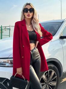 SHEIN Privé Cổ áo Đôi ngực Áo vest - Đỏ - Xem 3