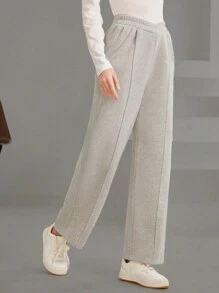 Mulvari 純色彈性腰口運動長褲 - 灰色 - 查看 4