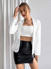 SHEIN Privé Lace Splice Cape Collar Blazer - White - View 3