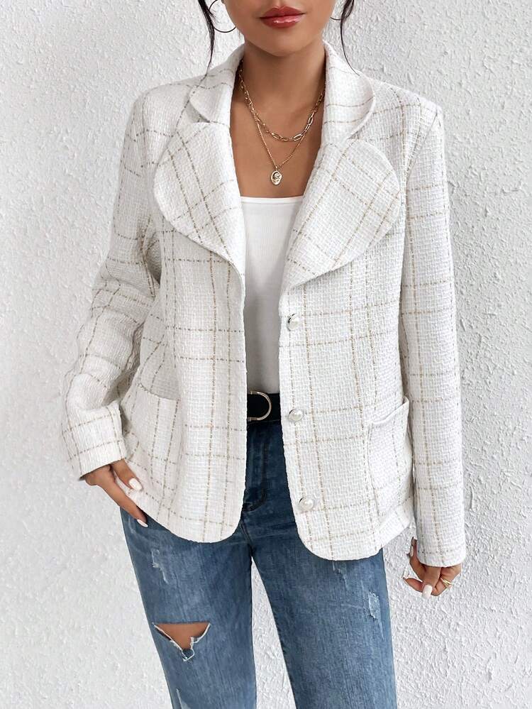 Women's Plaid Big Lapel Woolen Coat Fall Cloth For Women