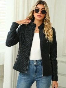 Giolshon Women's Faux Leather Jacket, Casual Short PU Biker Jacket - Black - View 5