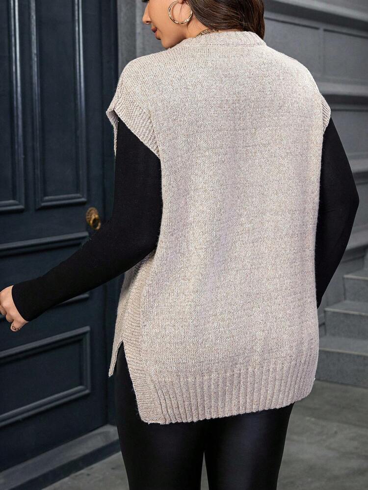 Plus Split Hem Sweater Vest Without Tee Winter Fall Autumn
