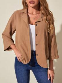 SHEIN LUNE Solid Button Front Lapel Collar Coat - Khaki - View 1