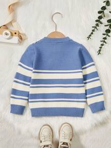 嬰兒男孩條紋圖案開襟衫 - 藍色 - 查看 2