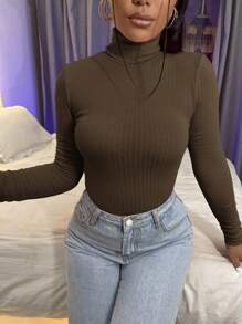 SHEIN Essnce 針織女士高領t恤 - 紫紅色 - 查看 1