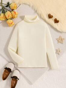 SHEIN Girls High Neck Pullover Knitted Sweater - White - View 1