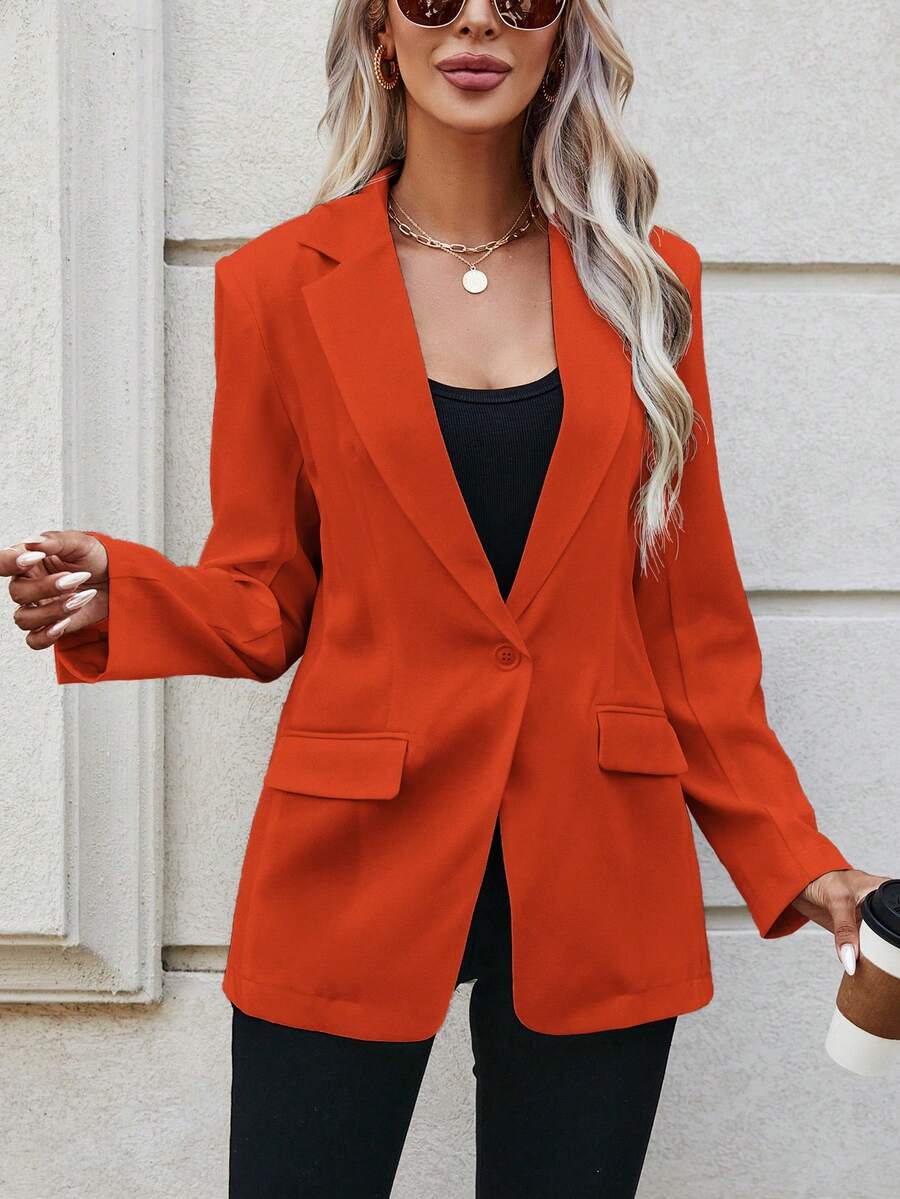 SHEIN LUNE 女士單鈕西裝外套 - 紅色 - 查看 1