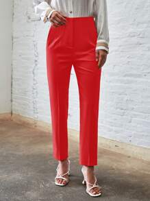 EURMUSE Solid Slant Pocket Pants - Red - View 5