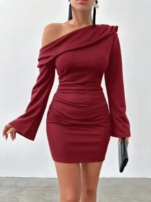 EURMUSE Ladies' Flounce Sleeve Dress - Burgundy - View 5