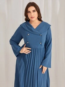 Modelyn Talla grande Vestido de doble botonadura bajo con fruncido - Neblina azul - Ver 5