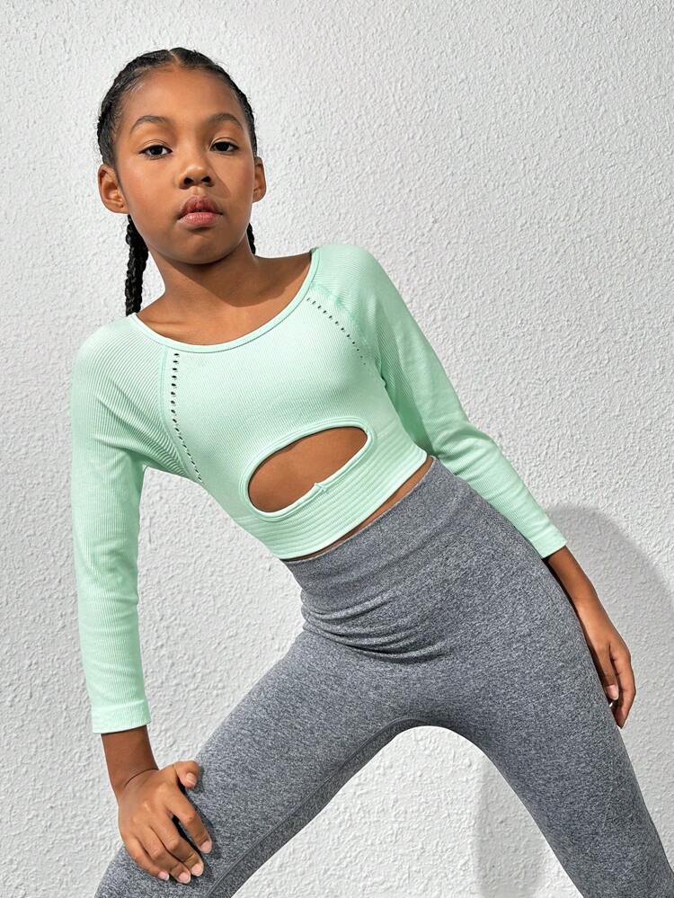 Teen Girl Cut Out Front Crop Sports Tee