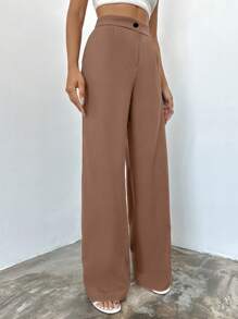 EURMUSE High Waist Suit Pants With Slanted Pockets - Mocha Brown - View 5