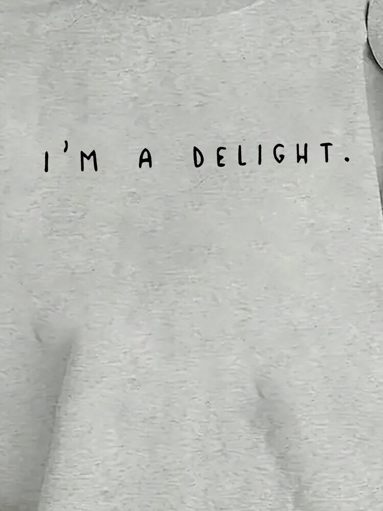 INAWLY Áo nỉ dáng rộng cỡ lớn, thiết kế chữ tròn, vai rớt, in chữ "I'M A DELIGHT", thích hợp cho lễ tốt nghiệp mùa đông, tựu trường, lễ tốt nghiệp, giáo viên, áo len mùa thu/đông. - Xám - Xem 3