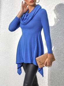 SHEIN LUNE 女性不對稱洋裝帶垂褶設計 - 藍色 - 查看 3