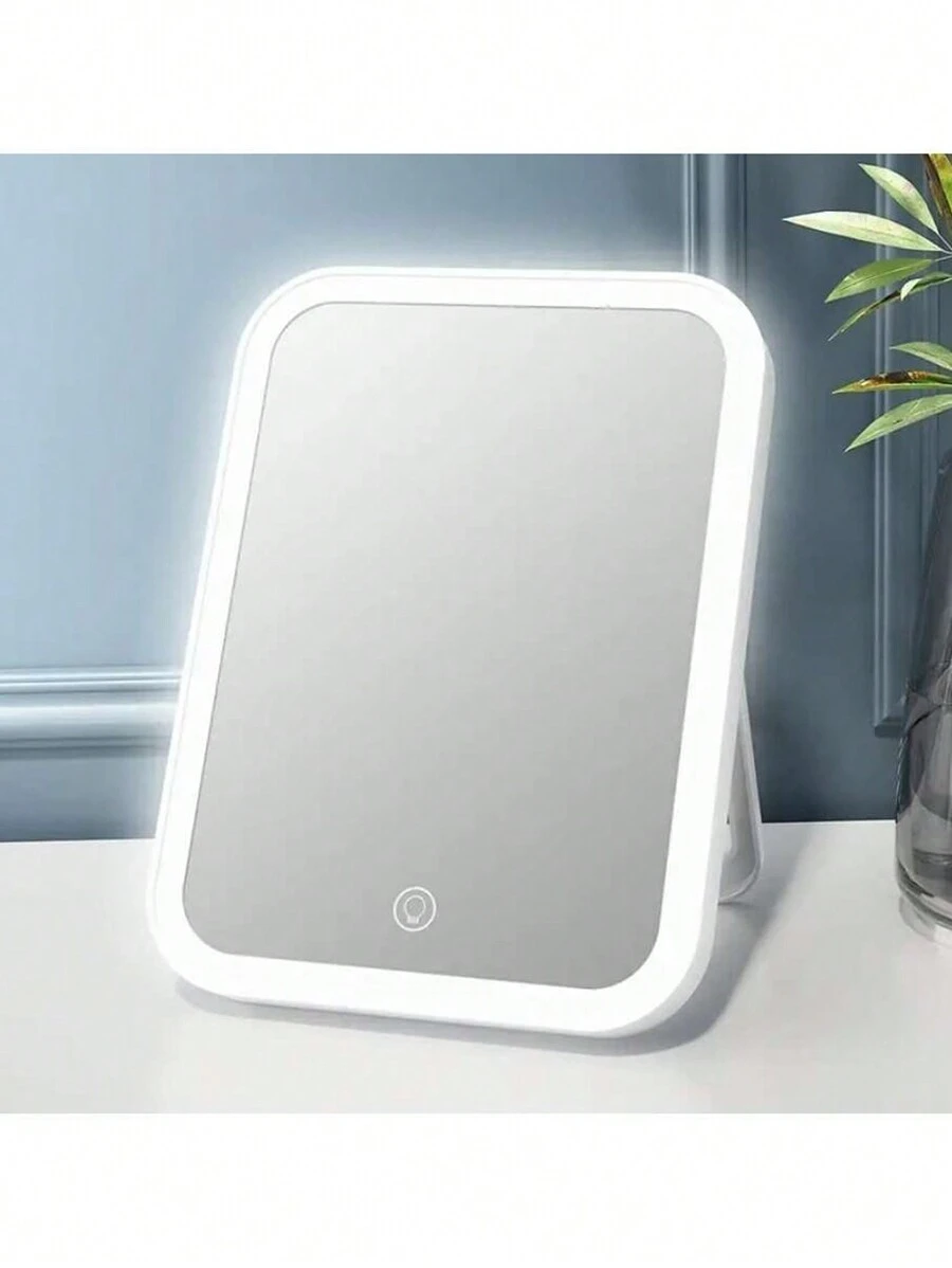 LED 化妆镜 触摸屏 3 灯 便携式 立式 折叠 梳妆镜 5 倍放大 紧凑型化妆镜 - 白色 - 查看 1