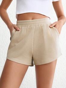 Ocili Leisure Solid Slant Pocket Waffle Knit Lounge Shorts