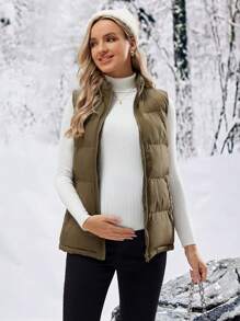 SHEIN 孕妇背心外套，适合冬季 - 軍綠色 - 查看 8