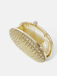 SHEIN Belle Rhinestone Decorated Gold Metallic Forward Style Clutch Bag - Gold - View 6