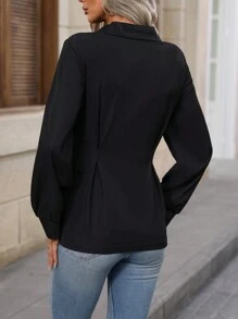 SHEIN LUNE Flap Pocket Zip Up Coat - Black - View 2