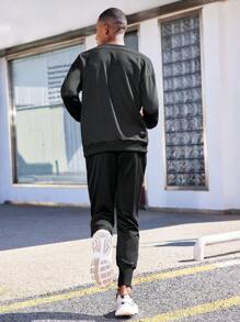 Manfinity Sport Corelite Men Letter Graphic Sports Sweatshirt & Sweatpants, Athletic Suit, Tracksuit Workout Set
