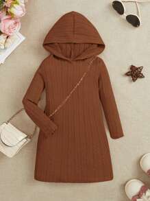 SHEIN Đứa bé gái Chất rắn Đầm có mũ - màu nâu - Xem 1