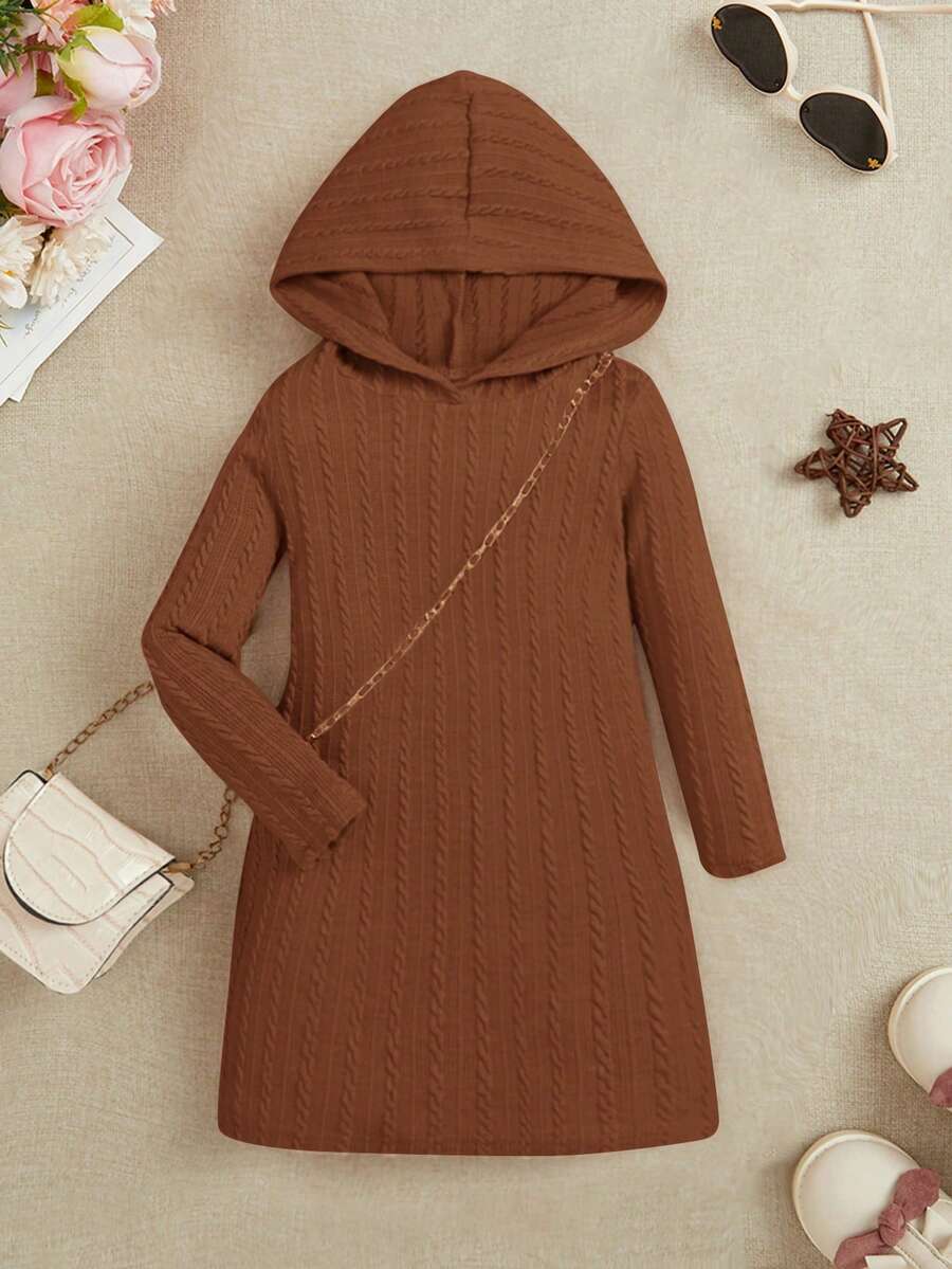 SHEIN Đứa bé gái Chất rắn Đầm có mũ - màu nâu - Xem 1