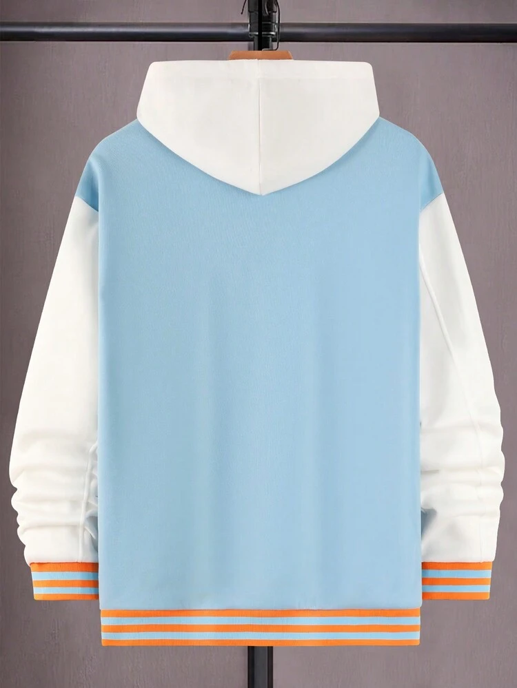 Men's Loose Fit Letter Graphic Color Block Baseball Jacket