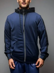 Manfinity Sport Corelite Chaqueta deportiva con capucha para hombres con bolsillo canguro y diseño de cordón, tops deportivos para entrenamiento