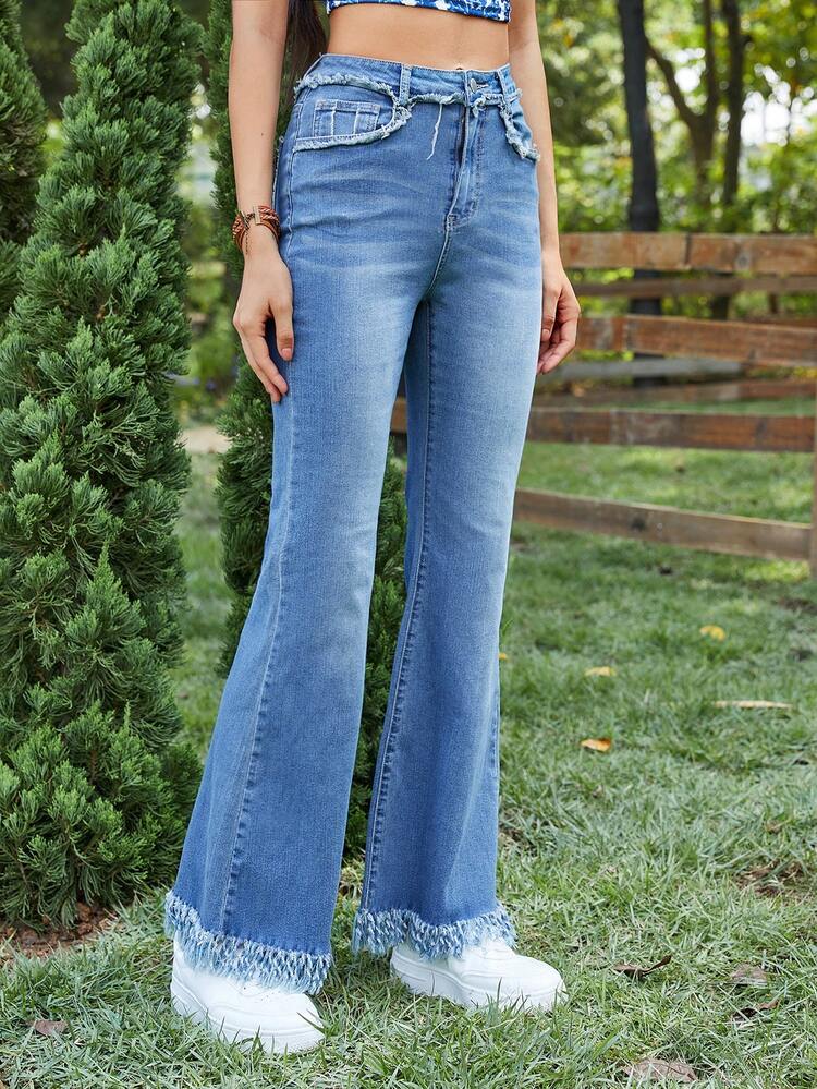 Raw Hem Flare Leg Jeans