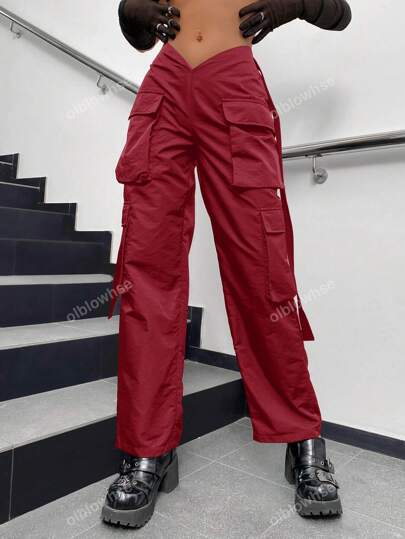 ⭐️新品未使用⭐️Fleurデニム・カーゴパンツ 赤ポケット付き カーゴパンツ 赤 フラップポケットサイド 90年代風vウエストタイ