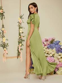SHEIN Belle Abito da damigella d'onore in raso con maniche a volant e orlo avvolgente, elegante abito da cerimonia formale per matrimoni, eventi, cene o lauree