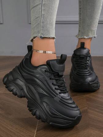 Women's Fashionable Autumn/Winter Sports Shoes, Outdoor Training Shoes, Comfortable Round-Toe Sneakers For Ladies, Lightweight, Breathable Running Shoes, Thick Sole, Patchwork Chunky Shoes For Casual Wearing