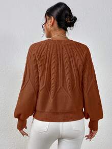 SHEIN Essnce Cable Knit Lantern Sleeve Sweater - Mocha Brown - View 2