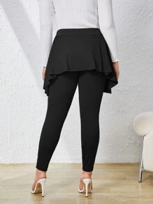 SHEIN Privé 大碼高腰荷葉邊二合一緊身打底褲 - 黑色 - 查看 2