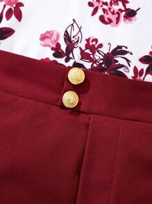 SHEIN Tween Girl 2pcs/Set Elegant Shirt And Pants Outfit , Suitable For Urban Commute - Burgundy - View 4